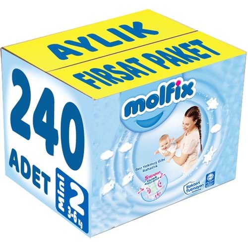 Molfix Bebek Bezi Beden:2 (3-6Kg) Mini 240 Adet Aylık Fırsat Pk