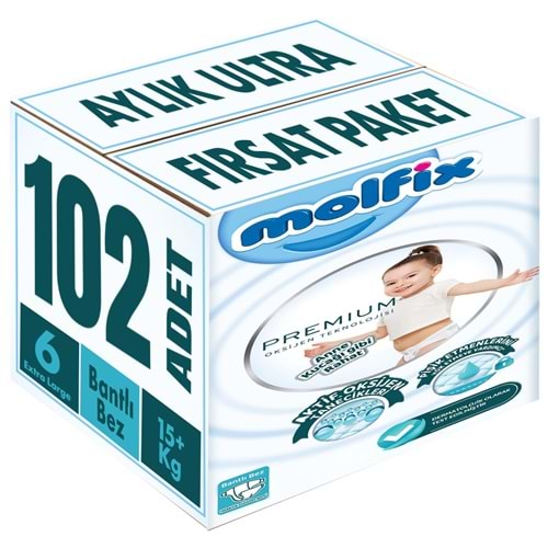 Molfix Premium Bebek Bezi Beden:6 (15+KG) Extra Large 102 Adet Aylık Ultra Fırsat Pk