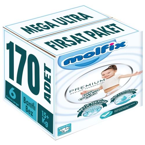 Molfix Premium Bebek Bezi Beden:6 (15+KG) Extra Large 170 Adet Mega Ultra Fırsat Pk