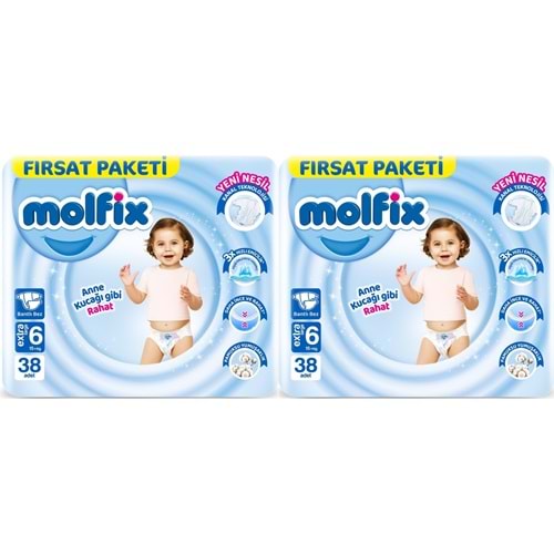 Molfix Bebek Bezi Beden:6 (15+KG) Extra Large 76 Adet Ekonomik Fırsat Pk