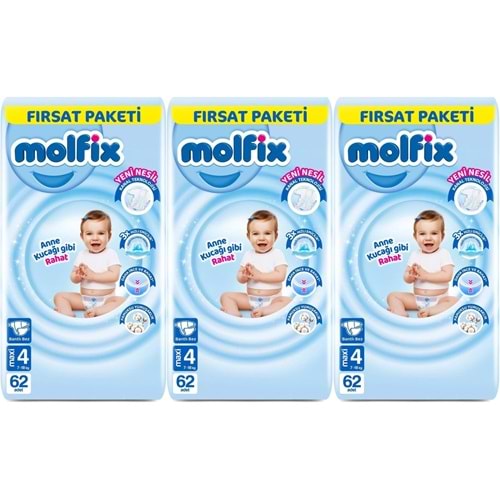 Molfix Bebek Bezi Beden:4 (7-14KG) Maxi 186 Adet Aylık Fırsat Pk