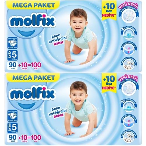 Molfix Bebek Bezi Beden:5 (11-18KG) Junior 200 Adet Mega Ekonomik Fırsat Pk