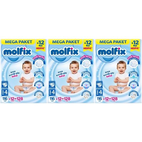 Molfix Bebek Bezi Beden:4 (7-14KG) Maxi 384 Adet Mega Aylık Fırsat Pk