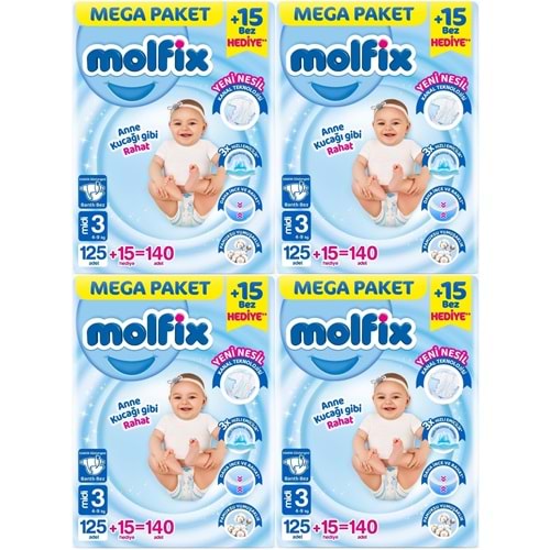 Molfix Bebek Bezi Beden:3 (4-9KG) Midi 560 Adet Mega Avantaj Fırsat Pk