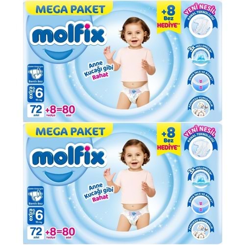 Molfix Bebek Bezi Beden:6 (15+KG) Extra Large 160 Adet Mega Ekonomik Fırsat Pk