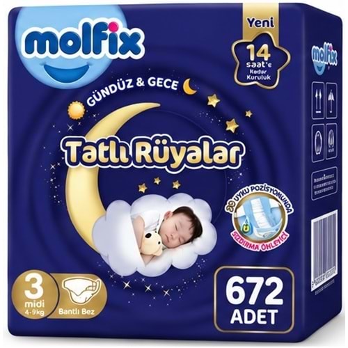 Molfix Tatlı Rüyalar Bebek Bezi 3 Beden 4-9 KG Midi 672 Adet Dev Ekonomik Fırsat Pk