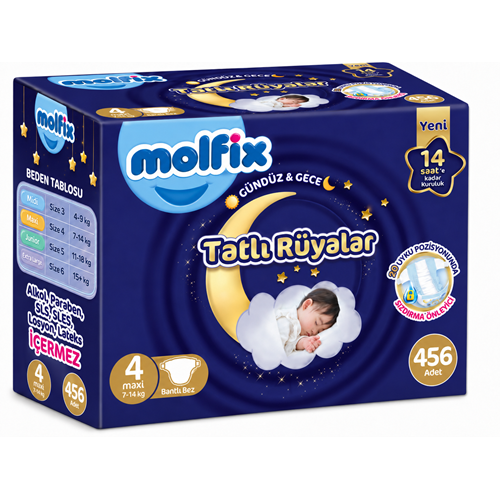 Molfix Tatlı Rüyalar Bebek Bezi 4 Beden 7-14 KG Maxi 456 Adet Ekstra Fırsat Pk