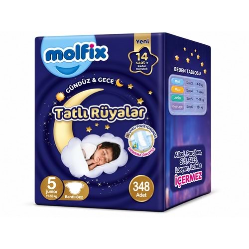 Molfix Tatlı Rüyalar Bebek Bezi 5 Beden 11-18 KG Junior 348 Adet Ekstra Fırsat Pk