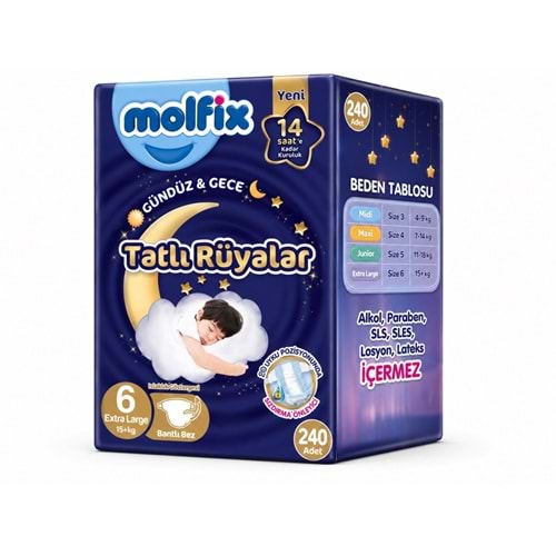 Molfix Tatlı Rüyalar Bebek Bezi 6 Beden15+ KG Extra Large 240 Adet Mega Fırsat Pk