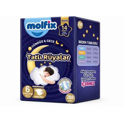 Molfix Tatlı Rüyalar Bebek Bezi 6 Beden15+ KG Extra Large 288 Adet Ekstra Fırsat Pk