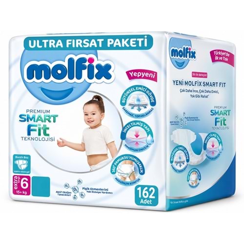 Molfix Premium Smart Fit Bebek Bezi 6 Beden 15+ KG Extra Large 162 Adet Aylık Ultra Fırsat Pk