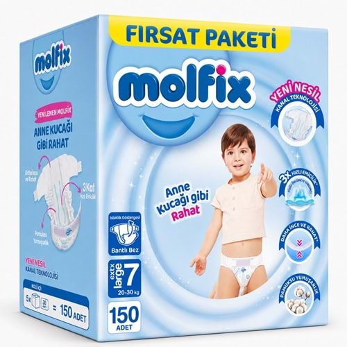 Molfix Bebek Bezi 7 Beden 20-30 KG XX Large 150 Adet Mega Fırsat Pk