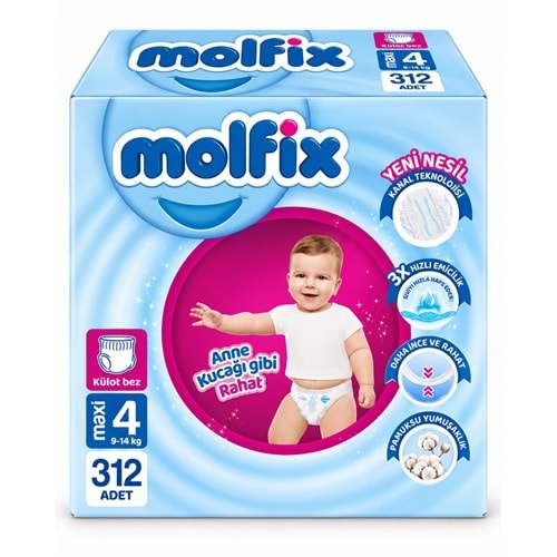 Molfix Külot Bebek Bezi 4 Beden 9-14 KG Maxi 312 Adet Ekstra Fırsat Pk