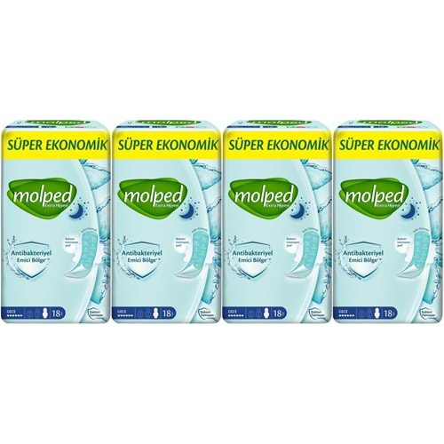 Molped Antibakteriyel Hijyenik Ped Gece 72 Adet Süper Ekonomik Pk (4PK*18)
