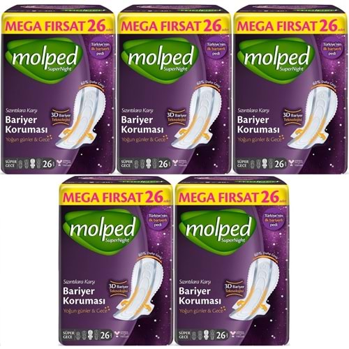 Molped Süper Night Hijyenik Ped Süper Gece 130 Adet Mega Fırsat Pk