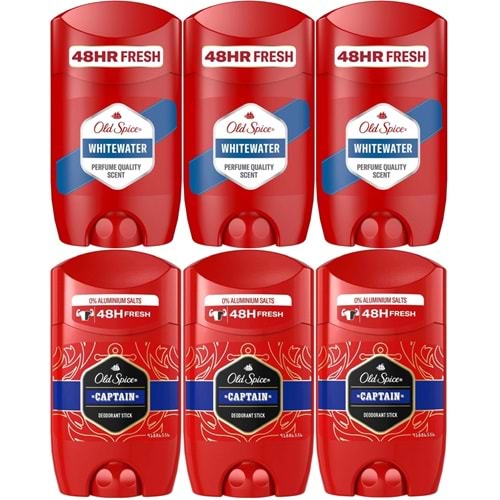 Old Spice WhiteWater & Captain Stick Roll-On Men/Erkek Deodorant 50ML (Karma 6 Lı Set)