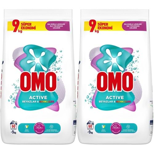 Omo Matik Toz Çamaşır Deterjanı 18KG Beyazlar ve Renkliler (120 Yıkama) (2PK*9KG)