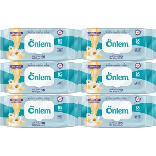 Önlem Islak Havlu Mendil 90 Yaprak Papatya Özü (6 Lı Set) Plastik Kapaklı 540 Yaprak