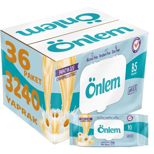 Önlem Islak Havlu Mendil 90 Yaprak Papatya Özü (36 Lı Set) Plastik Kapaklı 3240 Yaprak