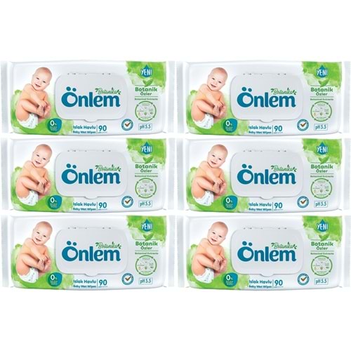 Önlem Islak Havlu Mendil 90 Yaprak Botanika Özlü (6 Lı Set) Plastik Kapaklı 540 Yaprak