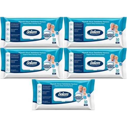 Önlem Hijyenik Vücut Temizleme Islak Mendil Havlu 250 Yaprak (5PK*50)