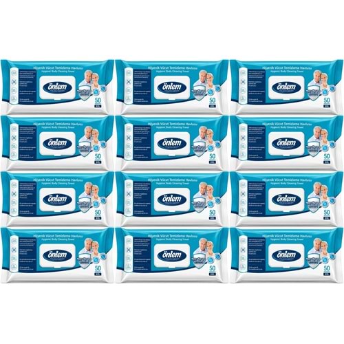 Önlem Hijyenik Vücut Temizleme Islak Mendil Havlu 600 Yaprak (12PK*50)