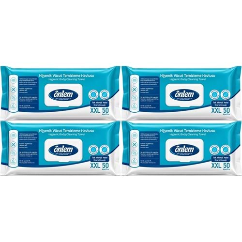 Önlem Hijyenik Vücut Temizleme Islak Mendil Havlu 200 Yaprak (Ebat XXL) (4PK*50)