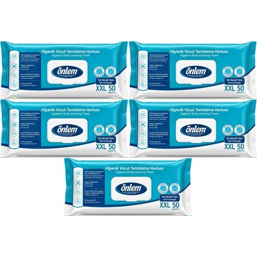 Önlem Hijyenik Vücut Temizleme Islak Mendil Havlu 250 Yaprak (Ebat XXL) (5PK*50)