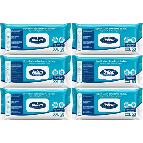 Önlem Hijyenik Vücut Temizleme Islak Mendil Havlu 300 Yaprak (Ebat XXL) (6PK*50)