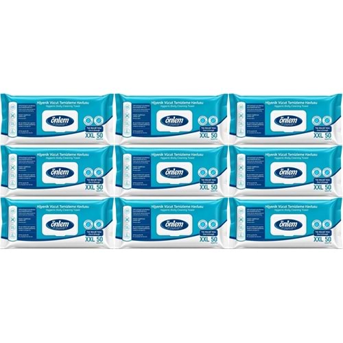 Önlem Hijyenik Vücut Temizleme Islak Mendil Havlu 450 Yaprak (Ebat XXL) (9PK*50)