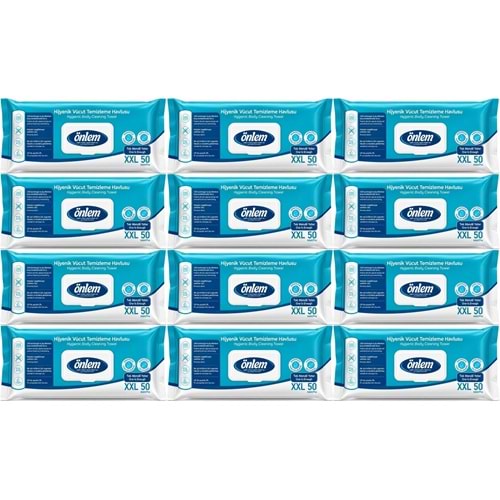 Önlem Hijyenik Vücut Temizleme Islak Mendil Havlu 600 Yaprak (Ebat XXL) (12PK*50)