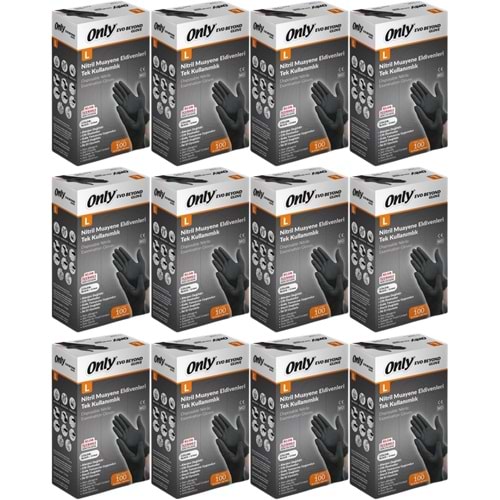 Only Evo Beyond Glove Nitril Siyah Pudrasız Muayene Eldiveni 1200 Lü Set L- Large - Büyük (12PK*100)