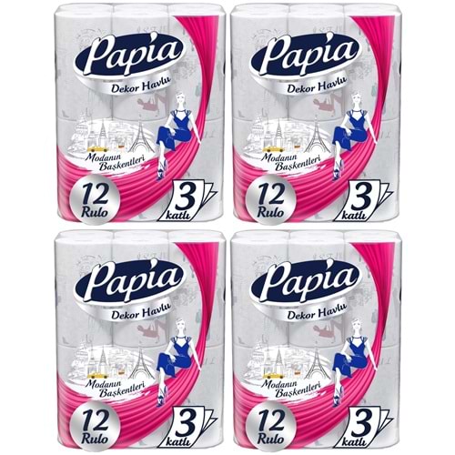 Papia Kağıt Havlu Decor (Modanon Başkentleri Desenli) 48 Li Set (4Pk*12)