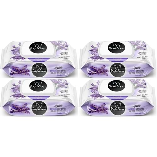Papilion Islak Havlu Mendil 100 Yaprak Lavanta (4 Lü Set) 400 Yaprak