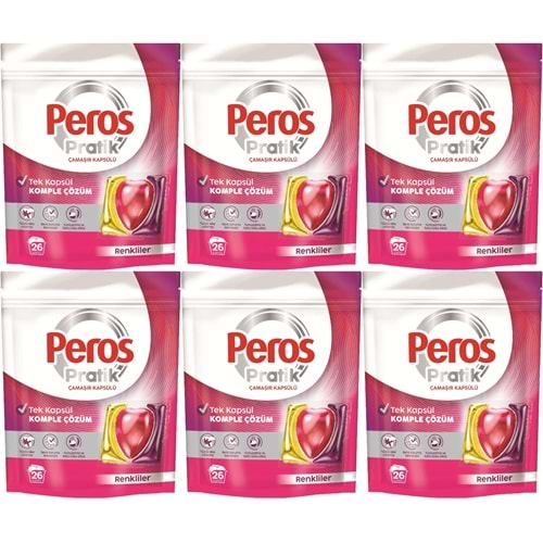 Peros Pratik Matik Çamaşır Deterjanı Kapsülü - Tableti 156 Adet Renkliler (6PK*26)