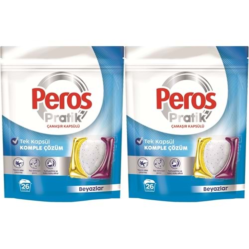 Peros Pratik Matik Çamaşır Deterjanı Kapsülü - Tableti 52 Adet Beyazlar (2PK*26)