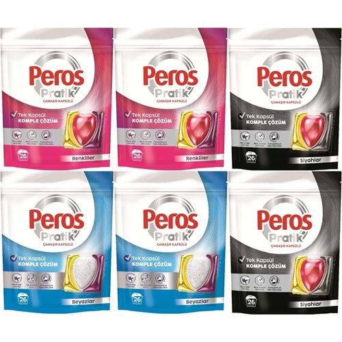 Peros Pratik Matik Çamaşır Deterjanı Kapsülü - Tableti 156 Adet (6PK*26) (Karma Set)