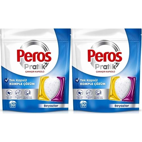 Peros Pratik Matik Çamaşır Deterjanı Kapsülü - Tableti 100 Adet Beyazlar (Avantaj Pk)