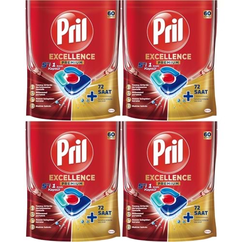 Pril Bulaşık Makinesi Deterjanı Kapsül Tablet Excellence Premium 5 i 1 Arada 240 Adet (4PK*60)