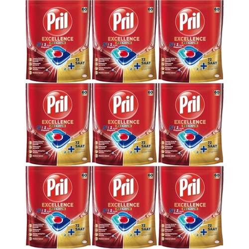 Pril Bulaşık Makinesi Deterjanı Kapsül Tablet Excellence Premium 5 i 1 Arada 540 Adet (9PK*60)