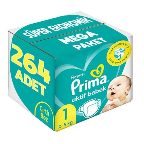 Prima Bebek Bezi Beden:1 (2-5Kg) Yeni Doğan 264 Adet Süper Ekonomik Mega Pk