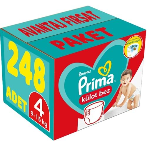 Prima Külot Bebek Bezi 4 Beden 9-15 KG Maxi 248 Adet Avantaj Fırsat Pk