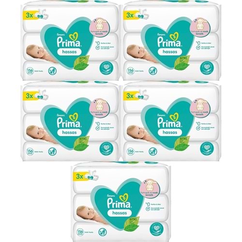 Prima Islak Havlu Mendil Hassas Ciltler İçin Bitki Bazlı Kokusuz (15 Li Set) (5PK*3) 780 Yaprak