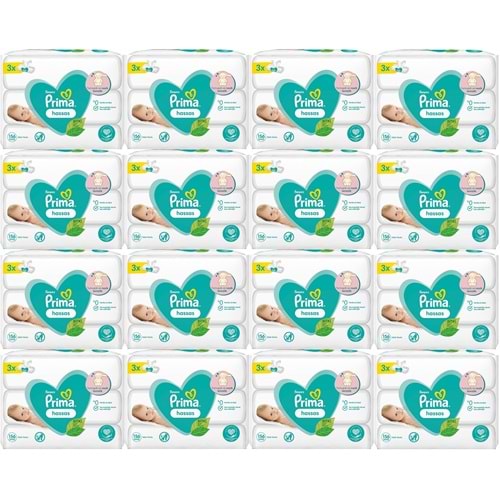 Prima Islak Havlu Mendil Hassas Ciltler İçin Bitki Bazlı Kokusuz (48 Li Set) (16PK*3) 2496 Yaprak