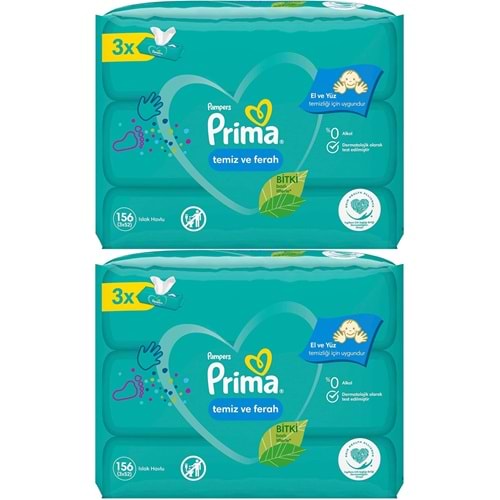 Prima Islak Havlu Mendil Temiz ve Ferah (Bitki Bazlı) 6 Lı Set (2PK*3) 312 Yaprak