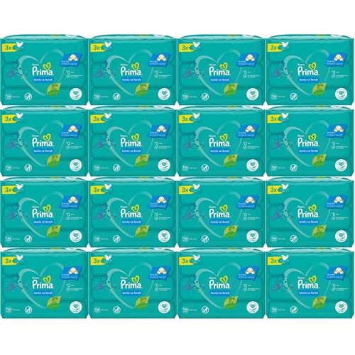 Prima Islak Havlu Mendil Temiz ve Ferah (Bitki Bazlı) 48 Li Set (16PK*3) 2496 Yaprak