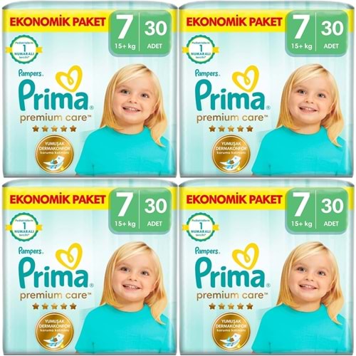 Prima Premium Care Bebek Bezi Beden:7 (15+KG) XXX Large 120 Adet Süper Ekonomik Fırsat Pk