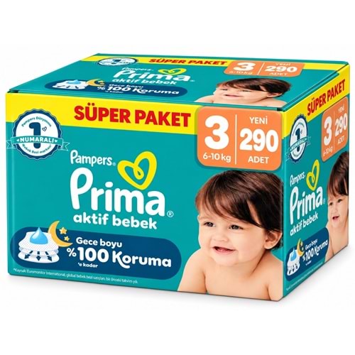 Prima Aktif Bebek Bebek Bezi 3 Beden 6-10 KG Midi 290 Adet Süper Mega Pk