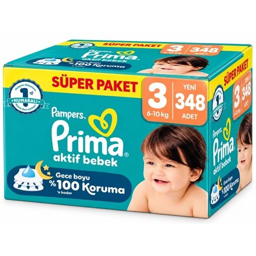 Prima Aktif Bebek Bebek Bezi 3 Beden 6-10 KG Midi 348 Adet Süper Avantaj Pk