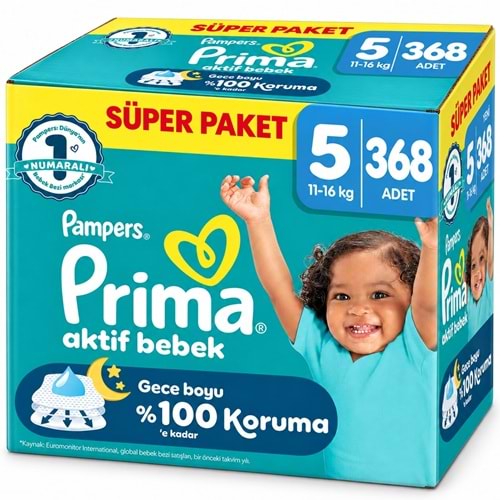 Prima Aktif Bebek Bebek Bezi 5 Beden 11-16 KG Junior 368 Adet Süper Ultra Pk